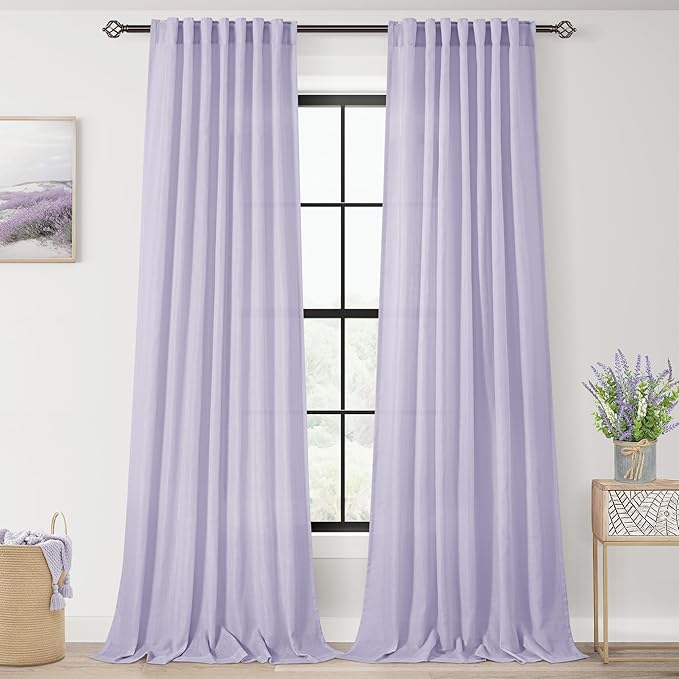 Lavender Linen Curtains Back Tab 108 Inches by Jolilight