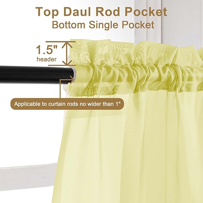 Chyhomenyc Sheer Curtains 63 Inch Length 2 Panels Set, Light Filtering Rod - Image 4