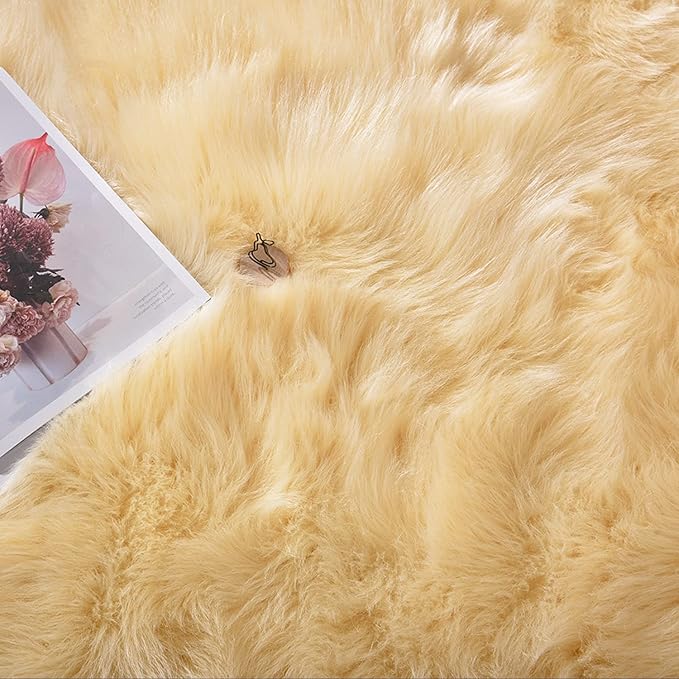 Latepis Yellow Rug for Bedroom Circle Faux Sheepskin Fur Round Rugs 5ft Furry - Image 7