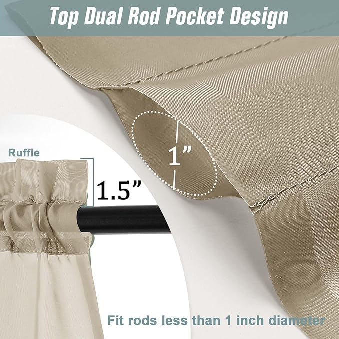 Taupe Sheer Curtains Tier 30 Inches Length 2 Panels Set, Light Filtering - Image 3