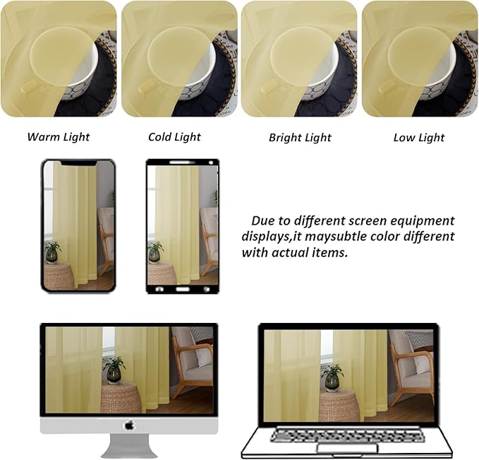 Chyhomenyc Mustard Yellow Sheer Curtains 84 Inches Long, Light Filtering Window - Image 8
