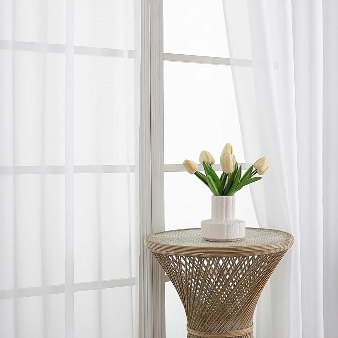 OVZME White Sheer Curtains 72 Inches Long 2 Panels Set, Light Filtering Sheer - Image 3