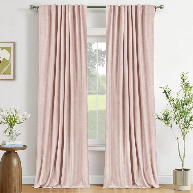 100% Blackout Shield Light Pink Linen Blackout Curtains by 100BlackoutShield