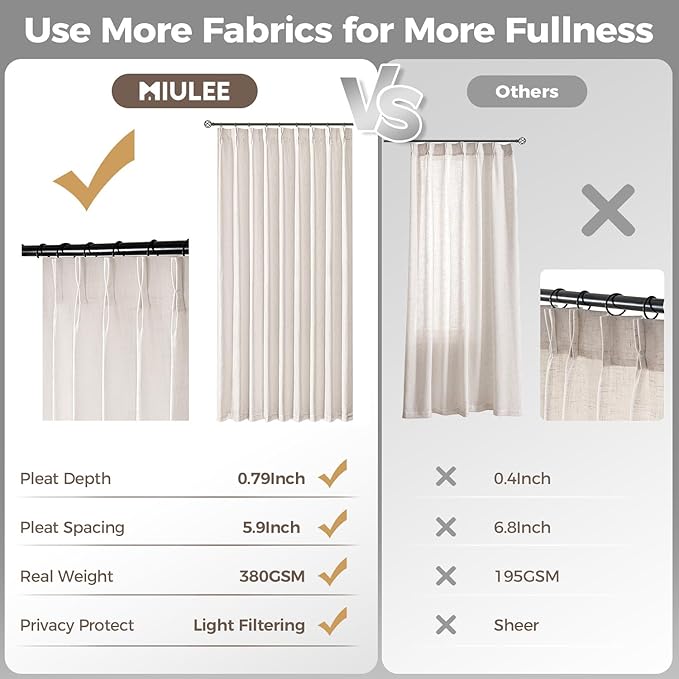 MIULEE Pinch Pleated Thick Linen Curtains 84 Inches Long 2 Panels - Image 6