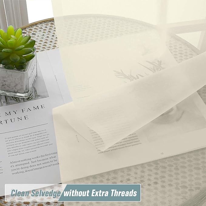 Cream Sheer Curtains Tier 30 Inches Length 2 Panels Set, Light Filtering - Image 5