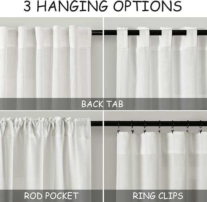 2 Panels Set Ivory Linen Curtains 105 Inches Long - Image 3