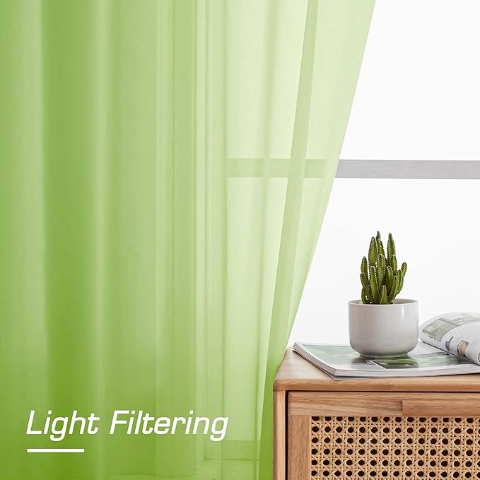 OWENIE Sheer Lime Curtains for Bedroom Living Room 63 Inch Length 2 Panels Set - Image 4