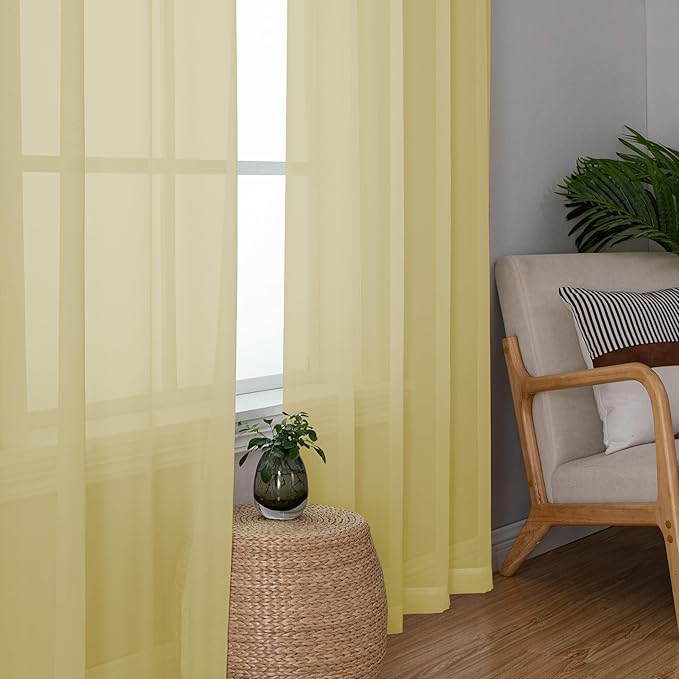 Chyhomenyc Mustard Yellow Sheer Curtains 84 Inches Long, Light Filtering Window - Image 7