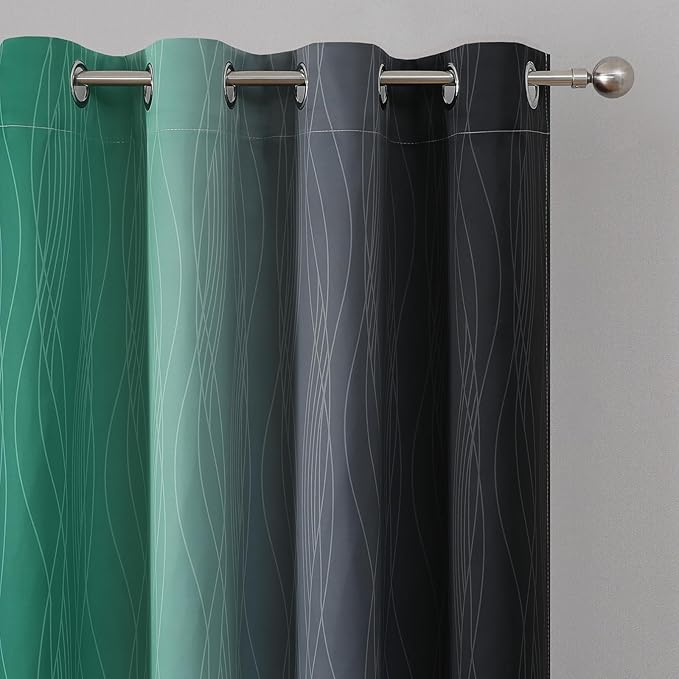Estelar Textiler Black and Green Ombre Blackout Curtains 45 Inches Long - Image 4