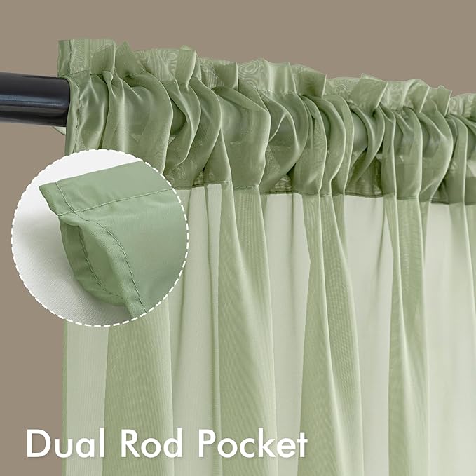 MIULEE Sage Green Sheer Curtains 108 Inches Long, 4 Panels Set, Light Filtering - Image 3