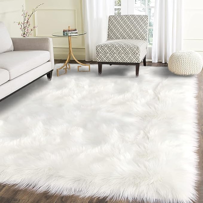 Latepis 5x7 Area Rugs White Furry Faux Sheepskin Rug Washable Fluffy Fur Rug by Latepis