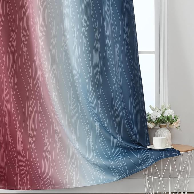 Estelar Textiler Navy Blue and Burgundy Red Ombre Blackout Curtains 90 Inch - Image 6