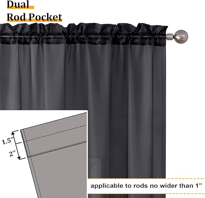 Aiyufeng Black Sheer Curtains 63 Inches Long Light Weight Soft Semi Voile Drapes - Image 3