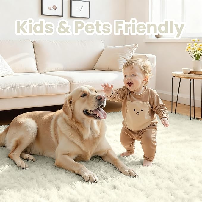 4x6 Area Rugs for Living Room Rug: Soft Fluffy Shag Cream White Rugs for Bedroom - Image 4
