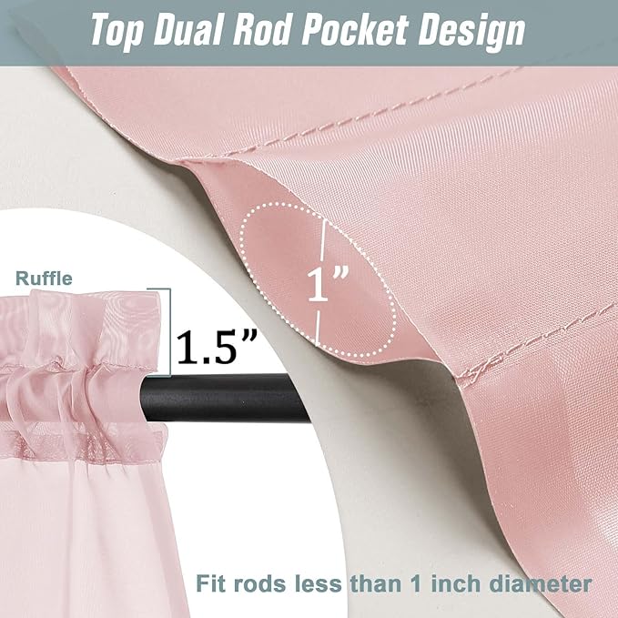 Blush Pink Valances for Windows 14 inch Length 2 Panels, Small Voile Sheer - Image 3