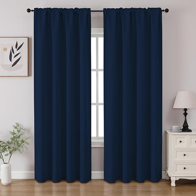 CUCRAF Navy Blue Blackout Curtains 84 inch Length 2 Panels Set, Rod Pocket Room by CUCRAF