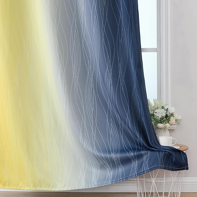 Estelar Textiler Navy Blue and Yellow Gradient Blackout Curtains - Image 6