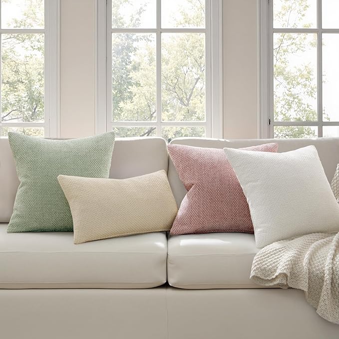 MIULEE Pack of 2 Lumbar Couch Throw Pillow Covers 20x12 Inch Neutral Cream - Image 4