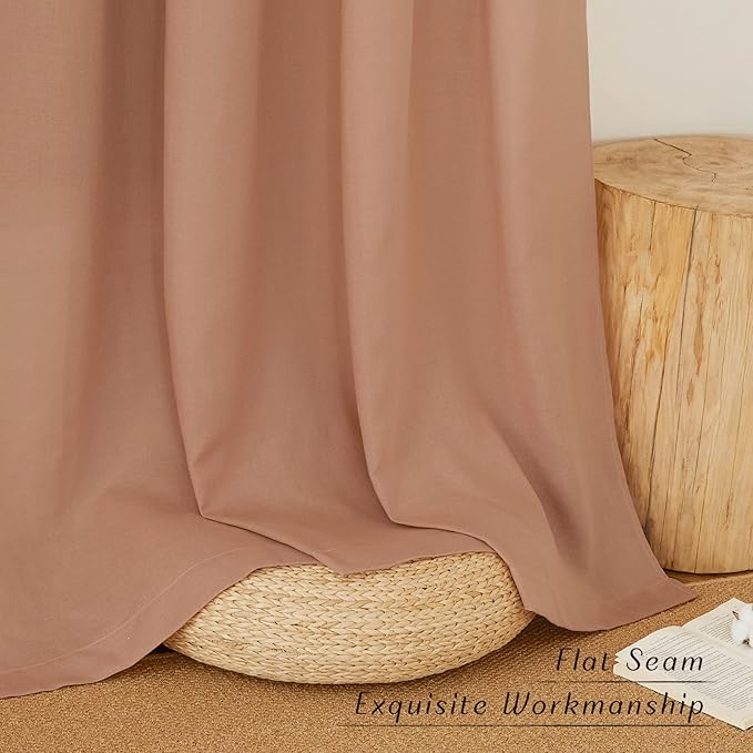 NICETOWN Linen Flax Semi Sheer Curtains 92" Length, Grommet Window Treatments - Image 2
