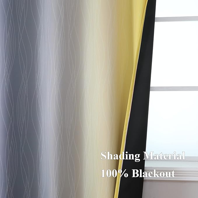 Ombre Gray and Yellow Blackout Curtains 45 Inch Length 2 panels, Full Room - Image 5
