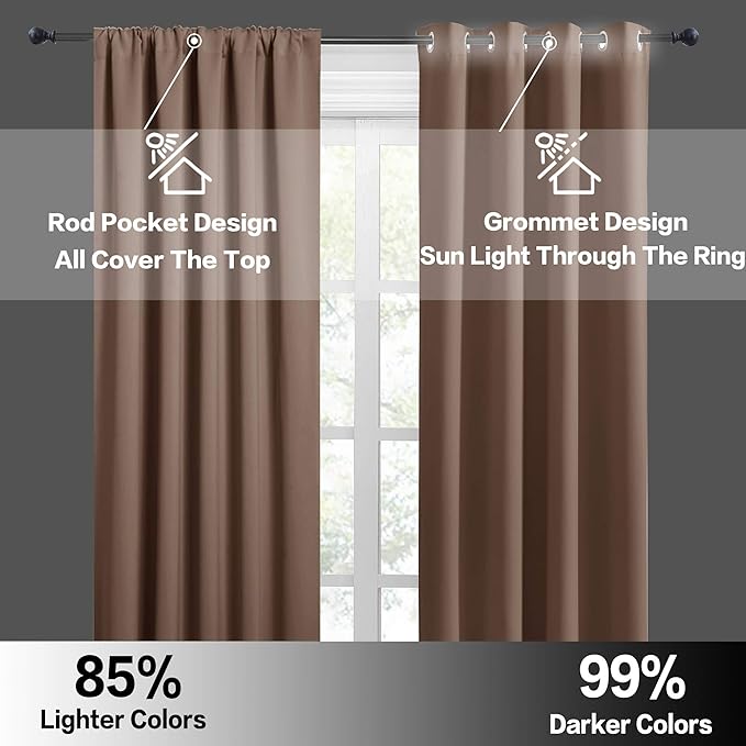 RYB HOME Short Mocha Blackout Curtains - Image 5