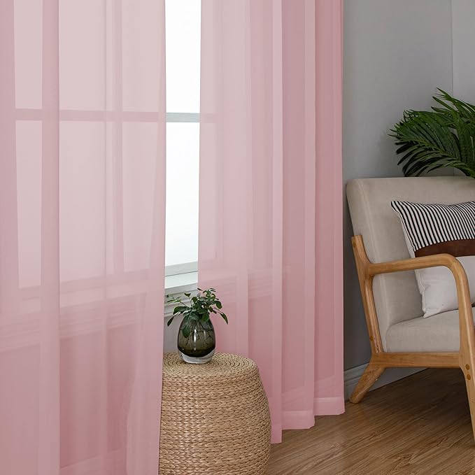 Chyhomenyc Blush Pink Sheer Curtains 108 Inches Long - Image 4
