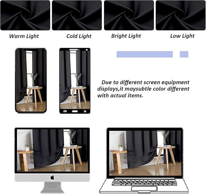 Simplebrand Ava Black Short 24 Inches Blackout Curtain 2 Panels Set, Half - Image 8