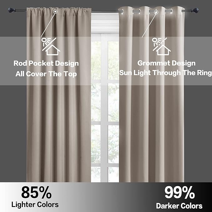 RYB HOME Blackout Curtains for Bedroom Living Room 63 inches Long, Thermal - Image 5