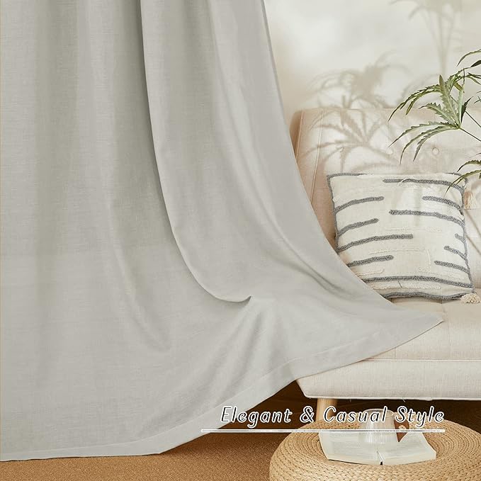NICETOWN Linen Gray Curtains for Windows, Grommet Top Thick Flax Semi Sheer - Image 6