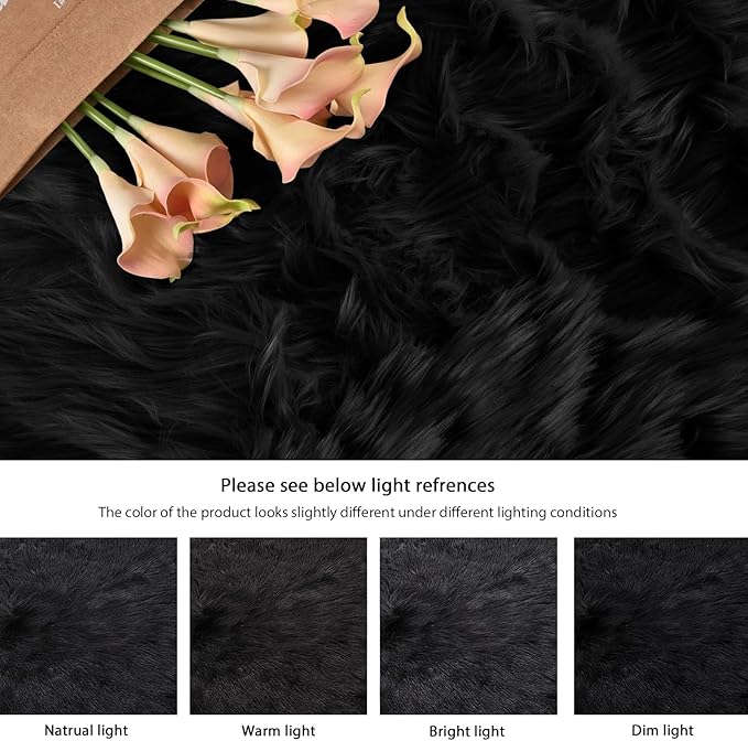 ORINOVA Washable Area Rugs 9x12 Living Room Large Black Faux Sheepskin Shaggy - Image 9