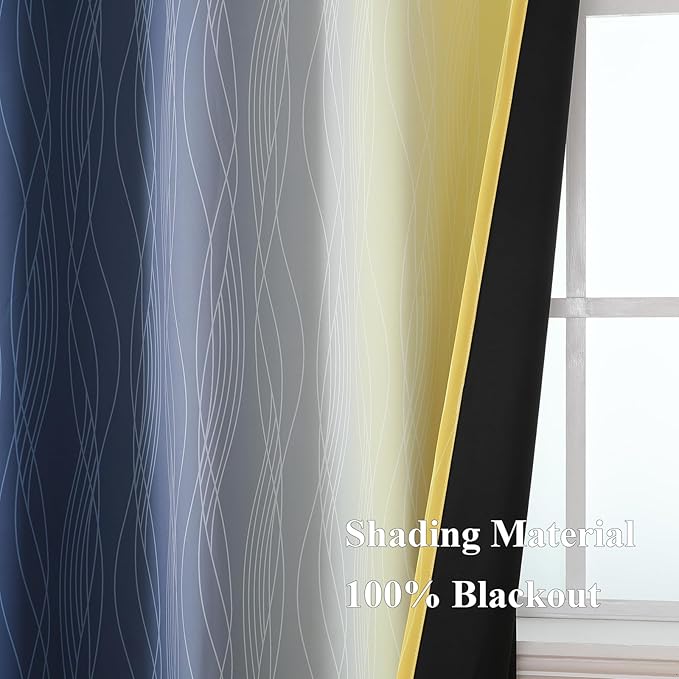 Estelar Textiler Navy Blue and Yellow Gradient Blackout Curtains - Image 5