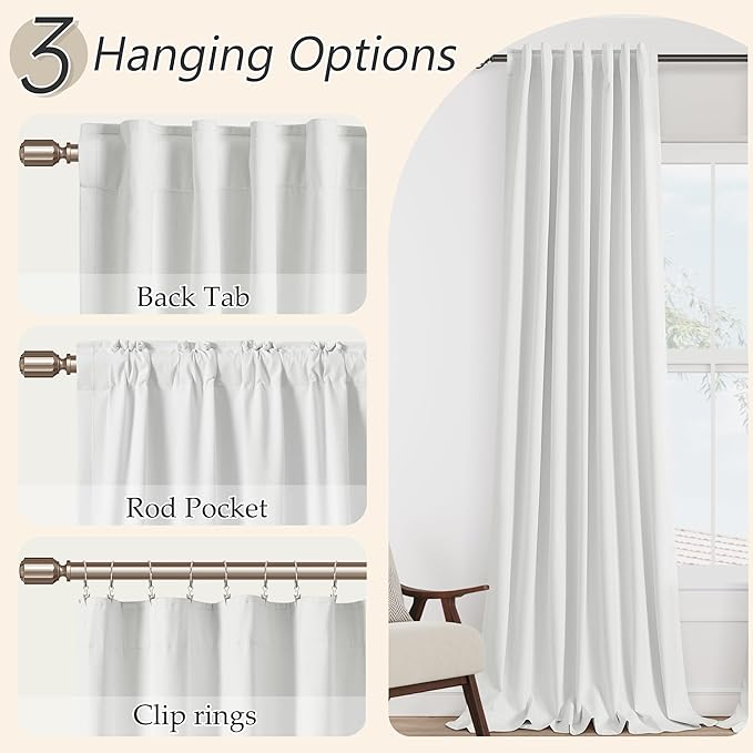 Guken White 100% Blackout Linen Curtains 52 Inch Wide by 76 Inch - Image 6