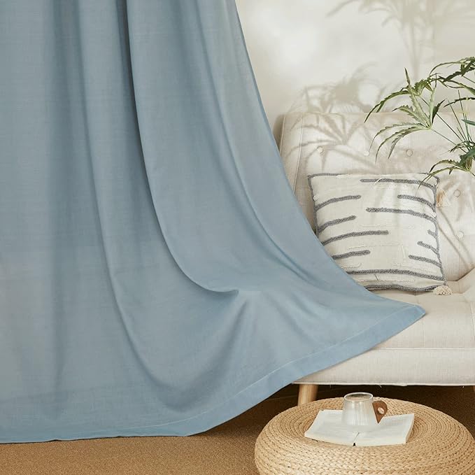NICETOWN Linen Stone Blue Curtains 63 inch Length, Grommet Top Casual Semi - Image 6