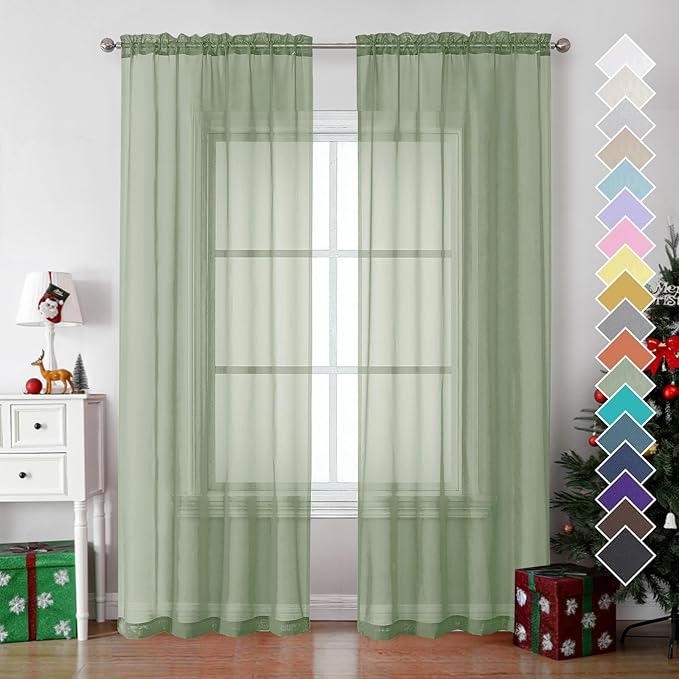 OVZME Sage Green Sheer Curtains 78 Inches Long 2 Panels - Image 6