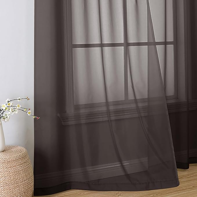 Simplebrand Chocolate Sheer Curtains 96 Inches Long, Light Filtering Rod Pocket - Image 6