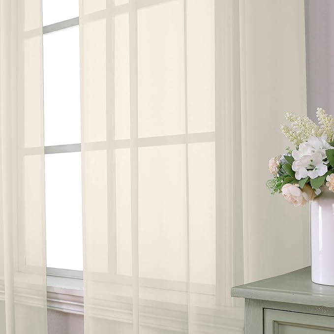 Aiyufeng Cream Sheer Curtains 54 Inch Length 2 Panels Set - Image 6