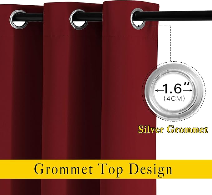 NICETOWN Burgundy Red Blackout Curtains Grommet - Image 2