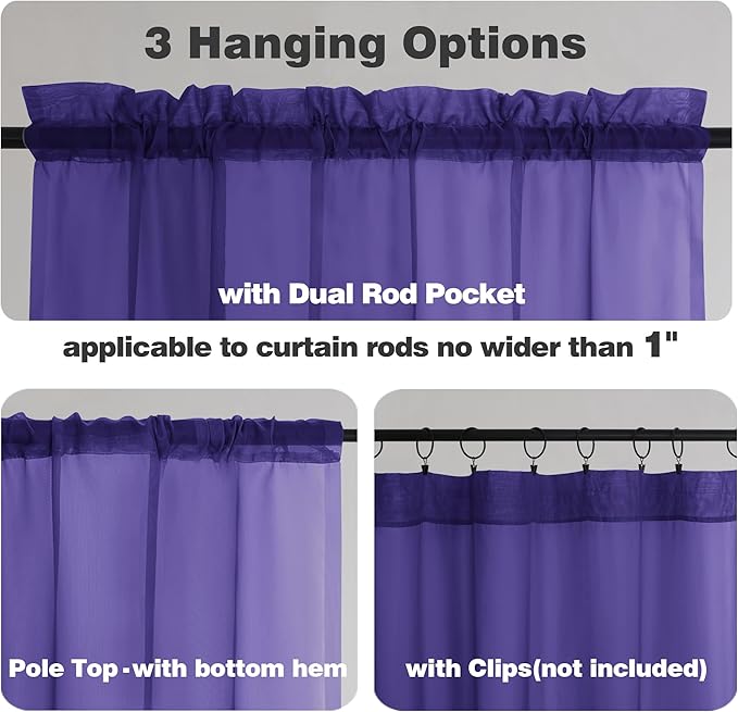 Chyhomenyc Sheer Purple Tier Curtains 24 Inch Length, Small Window Curtains - Image 3