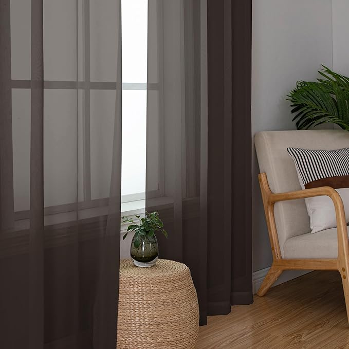 Chyhomenyc Chocolate Brown Sheer Curtains 54 Inch Long 2 Panels, Light - Image 7