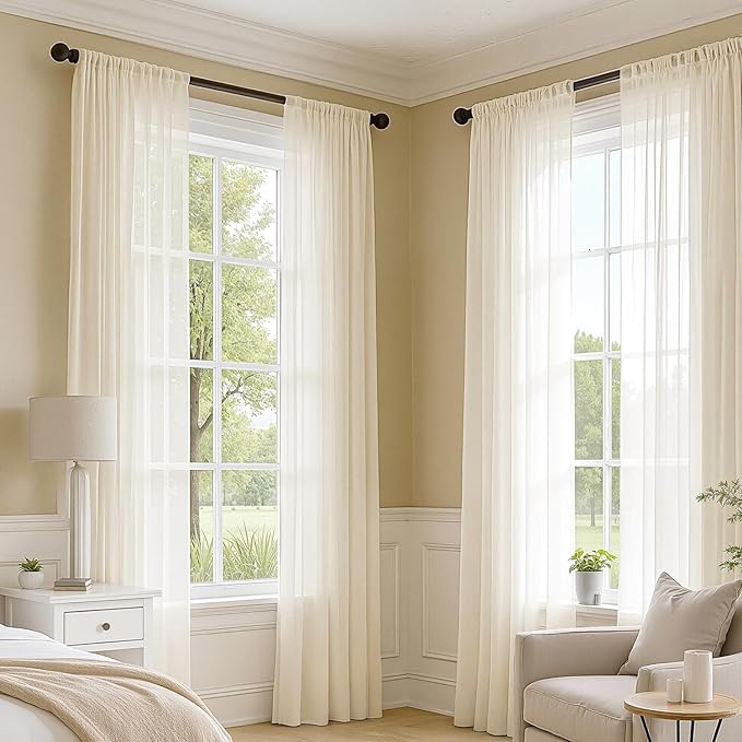MIULEE Butter Cream Sheer Curtains 108 Inches Long, 4 Panels Set, Rod Pocket - Image 5