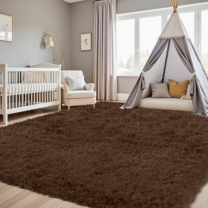 4x6 Area Rugs for Living Room Rug: Soft Fluffy Shag Brown Rugs for Bedroom - Image 9