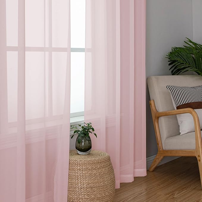 Simplebrand Blush Sheer Curtains 96 Inches Long, Light Filtering Light Purple - Image 4