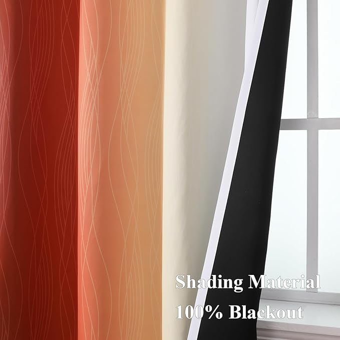 Estelar Textiler Burnt Orange & Greyish White Ombre Blackout Curtains 96 Inch - Image 5