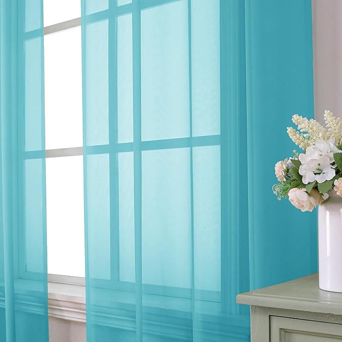 Aiyufeng Turquoise Sheer Curtains 63 Inch Length 2 Panels Set, Light Filtering - Image 2