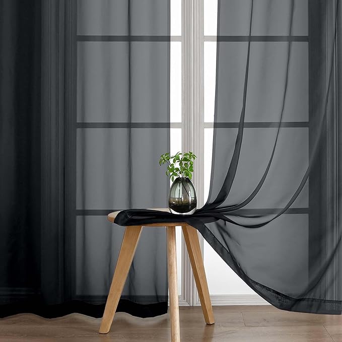 Black Sheer Curtains 216 Inches Long, Extra Long Elegant Light Filtering Voile - Image 7