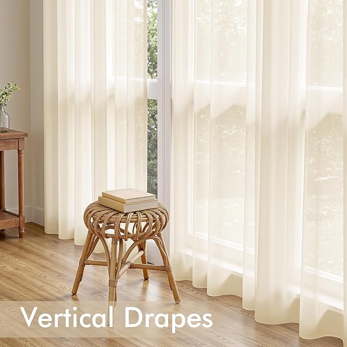 MIULEE Butter Cream Sheer Curtains 108 Inches Long, 4 Panels Set, Rod Pocket - Image 6