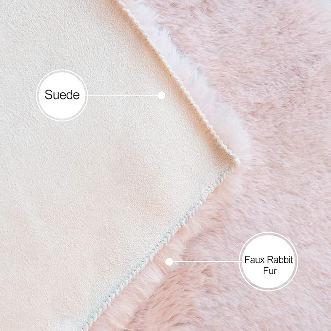 ORINOVA Pink Fluffy Round Rugs 6ft Large Circle Washable Faux Rabbit Shaggy Fur - Image 5