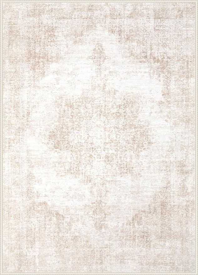 Area Rug 5x7 Vintage Rugs: Washable Living Room Rug Retro Medallion Distressed - Image 9
