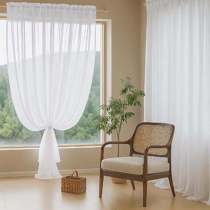 White Sheer Curtains 120 Inches Long 2 Panels, Extra Long Light Filtering - Image 8