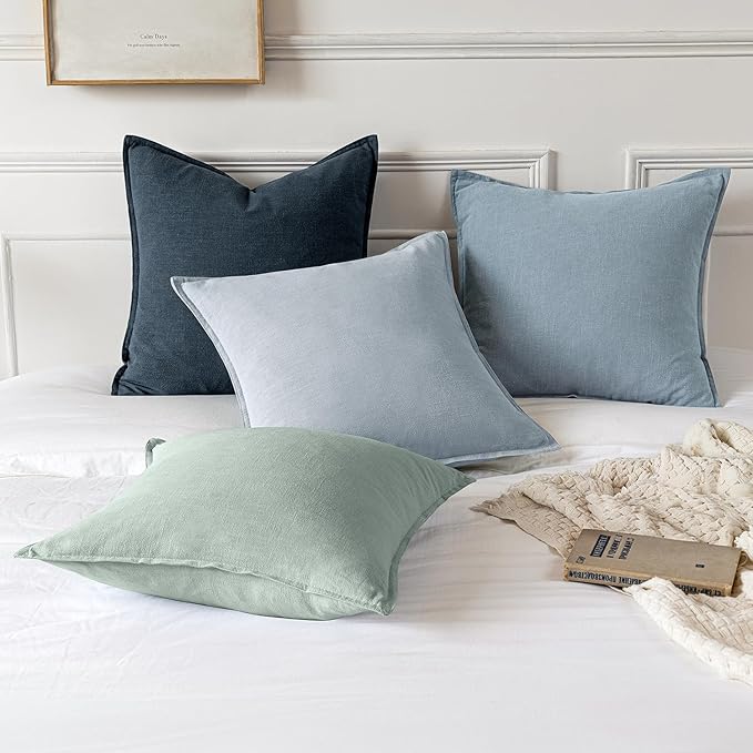 MIULEE Decorative Linen Euro Sham Pillow Covers 22x22 Inch Blue Grey Boho - Image 5